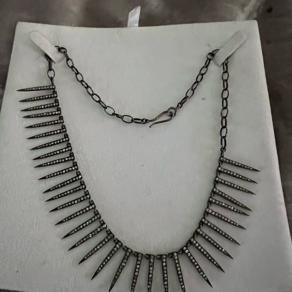 Spike diamond and sterling necklace. Choker style
